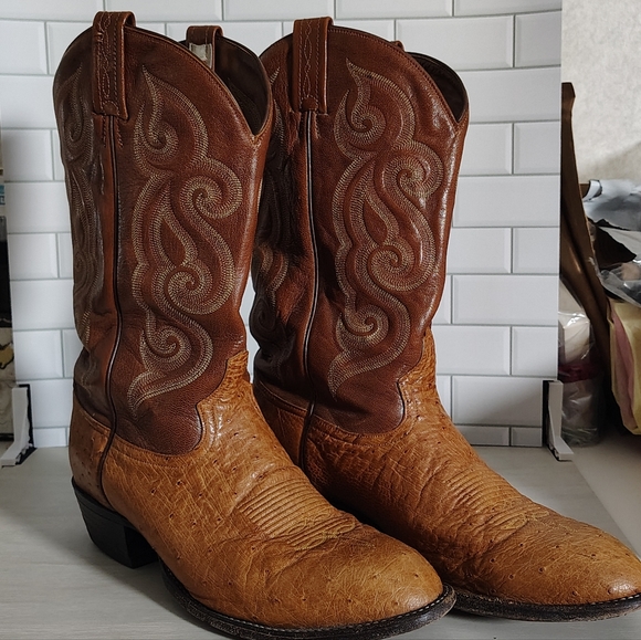 Vintage Tony Lama Ostrich Leather Mens Boots 12D